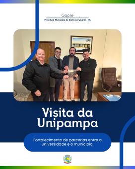 REPRESENTANTES DA UNIPAMPA SÃO RECEBIDOS PELO PREFEITO MUNICIPAL EM EXERCÍCIO REPRESENTANTES DA UNIPAMPA SÃO RECEBIDOS PELO PREFEITO MUNICIPAL EM EXERCÍCIO